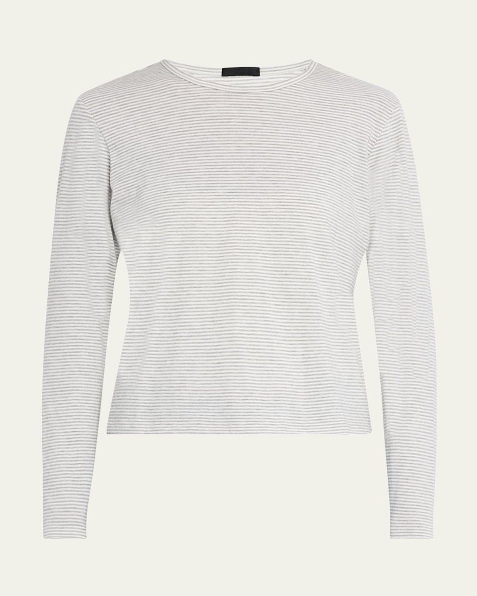 Micro Stripe Slub Long-Sleeve Crewneck Tee